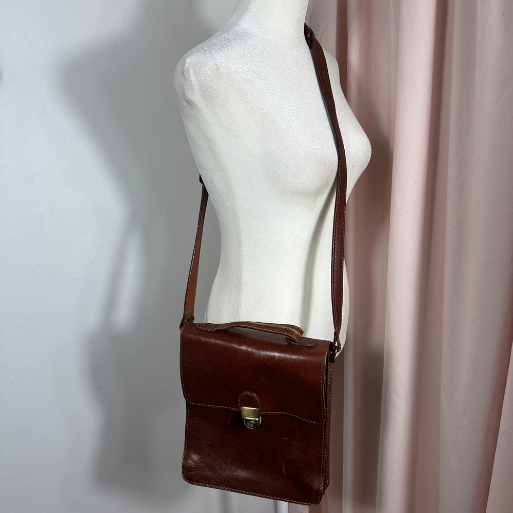 Vintage Genuine Leather Organizer Crossbody Bag Brown Messenger Purse Travel